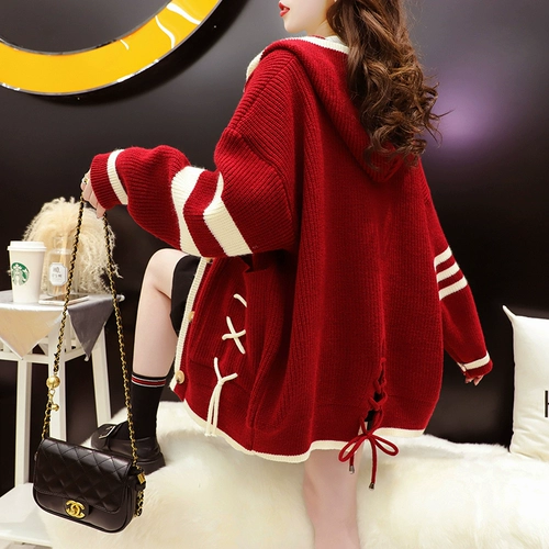 Трикотажный свитер, осенний кардиган, куртка с капюшоном