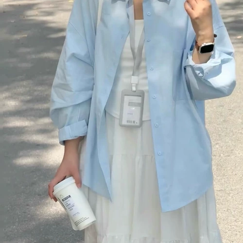 Брендовая синяя рубашка, летняя куртка, воротник поло, подходит для подростков, свободный крой, защита от солнца