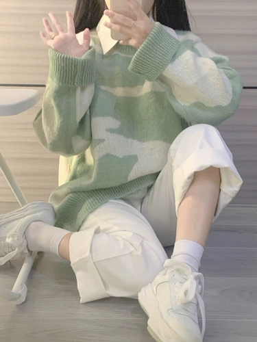 Японский ретро цветной демисезонный трикотажный свитер, оверсайз, увеличенная толщина