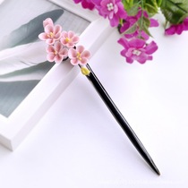 Sansheng III Shili Peach Blossom Chinese Style Jingdezhen Classical Pink Ceramic Hairpin Ancient Wind Court Shake Hairpin