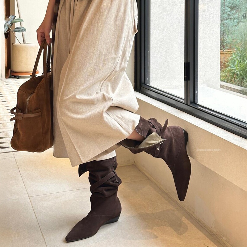 Hong Kong Genuine Leather Pointed Toe Slouchy Ankle Boots for Women 2026 Spring and Autumn New Fashion Retro Niche Design Western Cowboy Boots Hong Kong Genuine Leather Pointed Toe Slouchy Ankle Boots for Women 2026 Spring and Autumn New Fashion Retro Niche Design Western Cowboy Boots