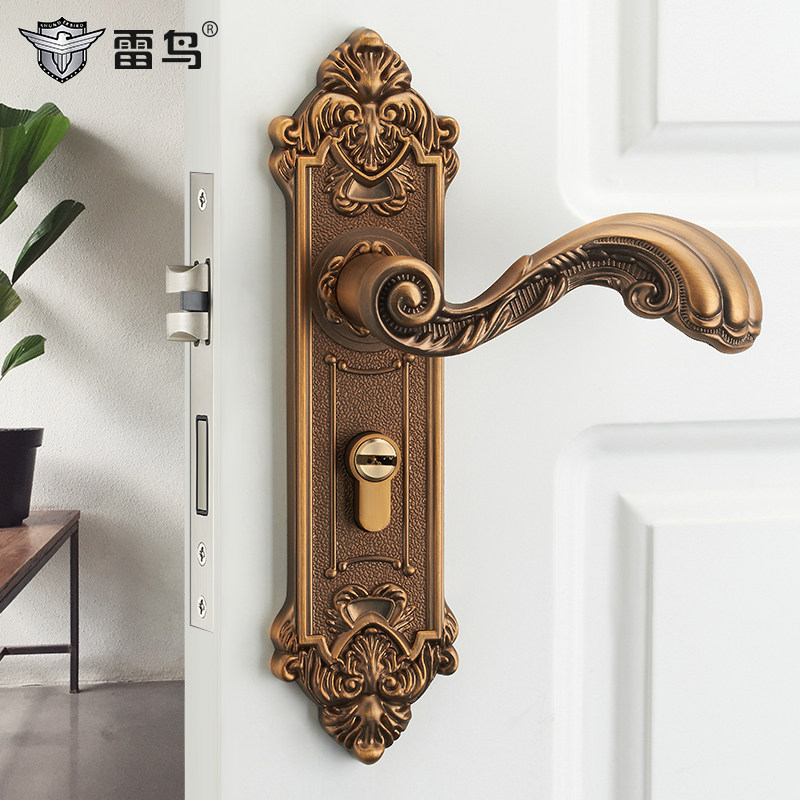 Thunderbird American door lock mute indoor bedroom door lock brass muted wooden door handle home lock set