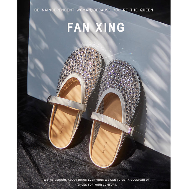 Open-Toe Slippers with Buckle and Rhinestones, Niche Half-Slippers for Women, Summer 2025 New Style, Mesh Breathable Fairy Slippers