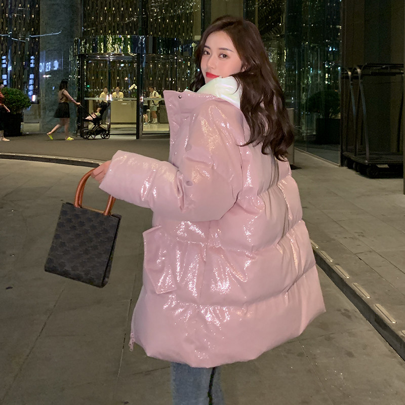 Medium long version bright face down clothes woman 2021 Winter new Korean version lotus root pink white duck suede lady winter clothing jacket