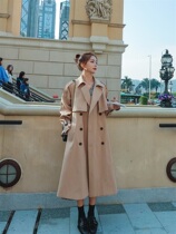 Spring and Autumn Windbreaker Womens Medium Long Small Leisure Korean Temperament High-end Jacket Khaki Slim Coat Women