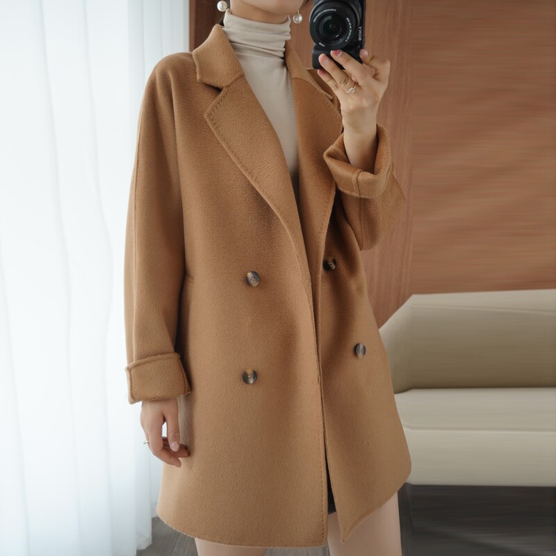 Mid-length woolen coat women's 2021 Korean high-end temperament short pure wool double-sided woolen women's coat