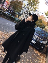 2020 autumn winter black double-breasted cloak cashmere woolen coat women lace up small double-sided woolen jacket