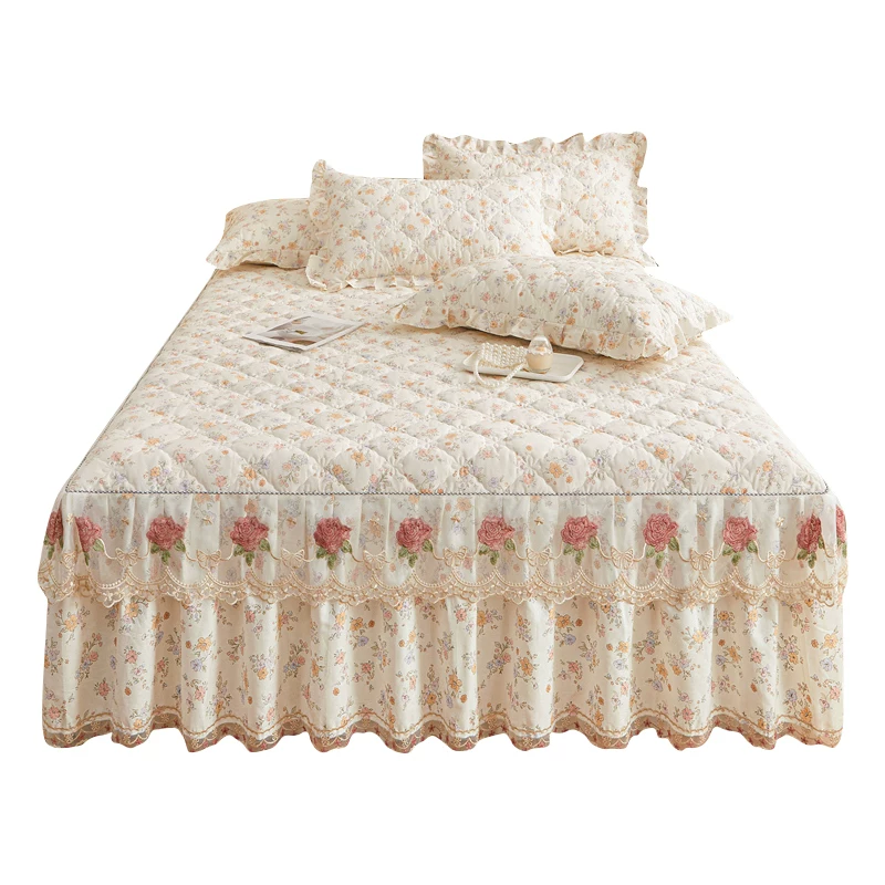 Lace cotton bedspread, universal sheet, quilted sides, apron