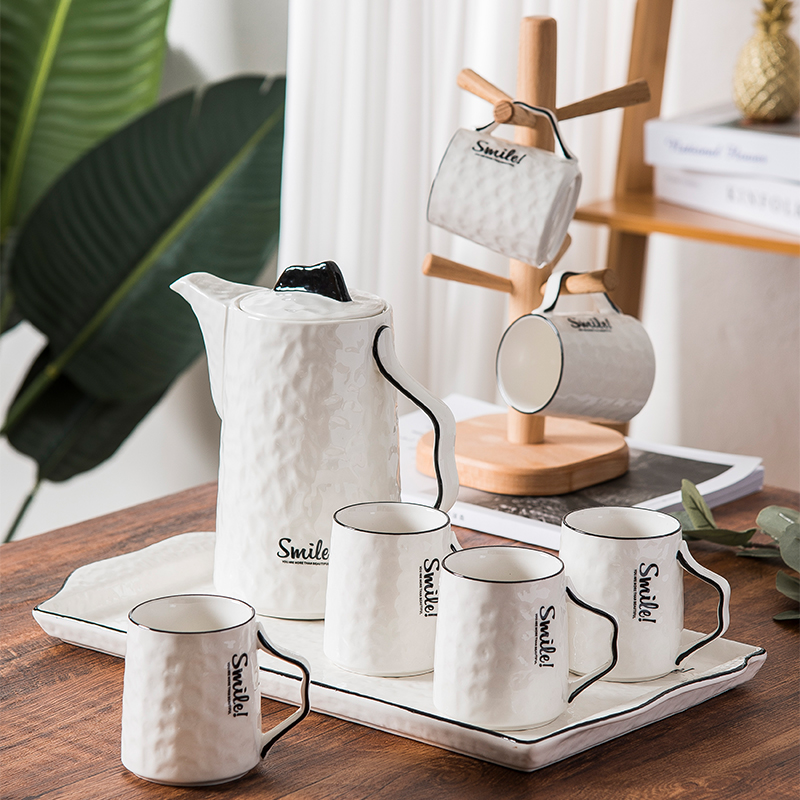 Living room water cup Fashion and simplicity Water set ceramic tea set Porcelain tray Nordic water set drawing line