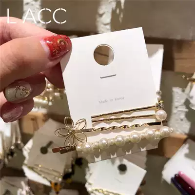 South Korea Dongdaemun imported pearl hairpin socialite flower rhinestone hairpin one-word clip hairpin hair accessories