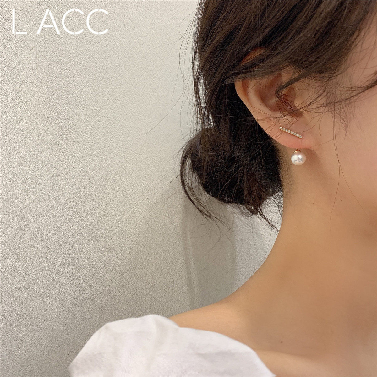 South Korea's Dongdaemun simple rhinestone earrings small word pearl sterling silver earrings all-match temperament earrings girl earrings