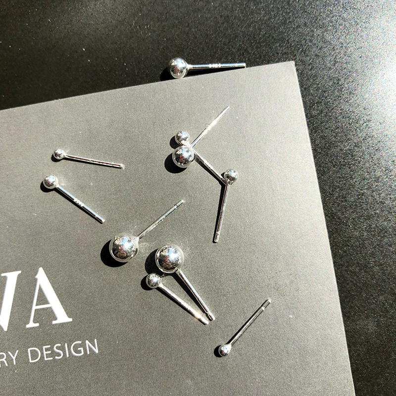 Japan-ROK 925 pure silver bean bean small round pearl ear needle brief about 100 hitch and European and American personality mini male and female earbone nail