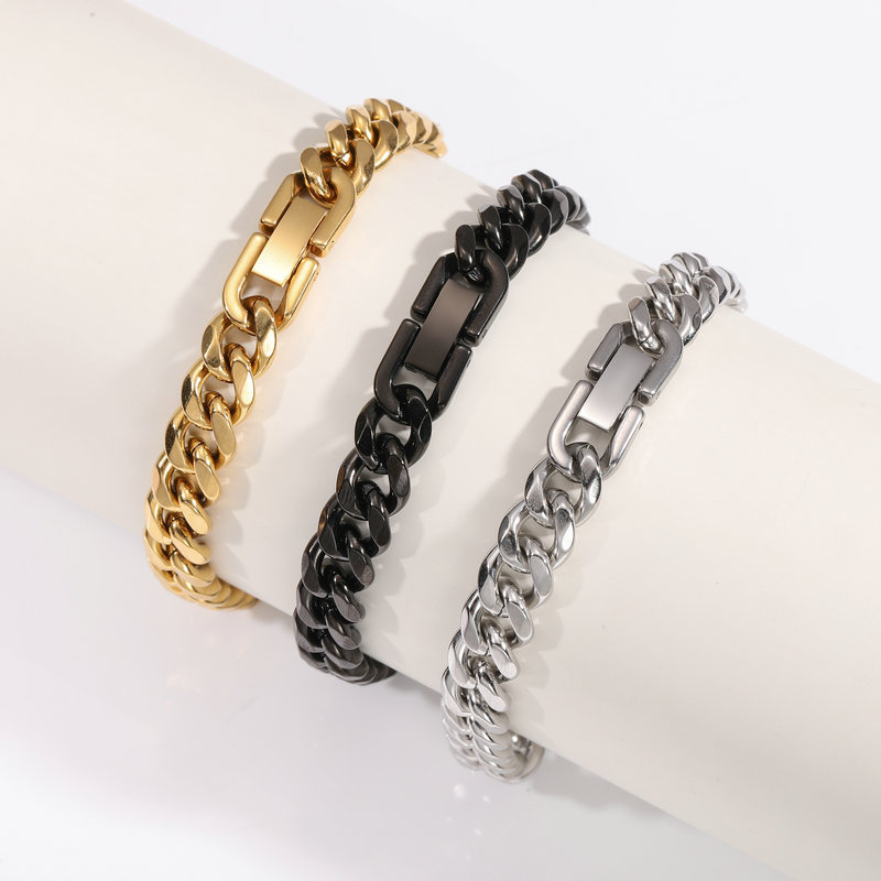 Poetic Cuban Chain Men's Bracelet Stainless Steel Hip-Hop Six-Sided Polished Wide Bracelet Fashion Trendy Accessories Poetic Cuban Chain Men's Bracelet Stainless Steel Hip-Hop Six-Sided Polished Wide Bracelet Fashion Trendy Accessories