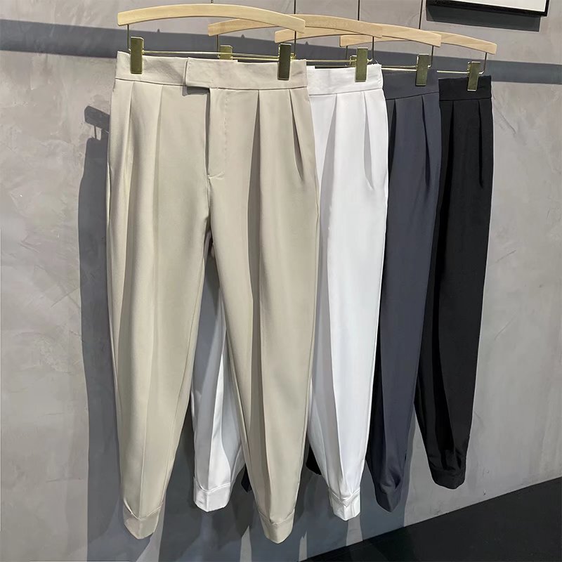 Summer Thin Magic Tape Cropped Pants for Men, Casual Jogger Pants with a Drapey Feel, Paired with Martin Boots, Harem Pants