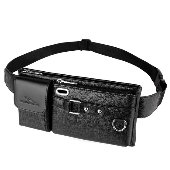 Soft leather men's waist bag mobile phone bag multi-functional large capacity men's chest bag casual crossbody bag trendy construction site