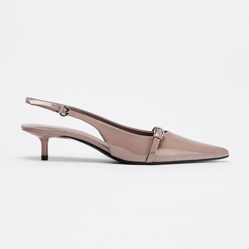 ZA2025 Spring New Fashionable Bright Surface Fine Heel Muller Shoe Buckle Decoration Rear Tripping Strap Pointed Cat Heel Baotou Sandals for Women