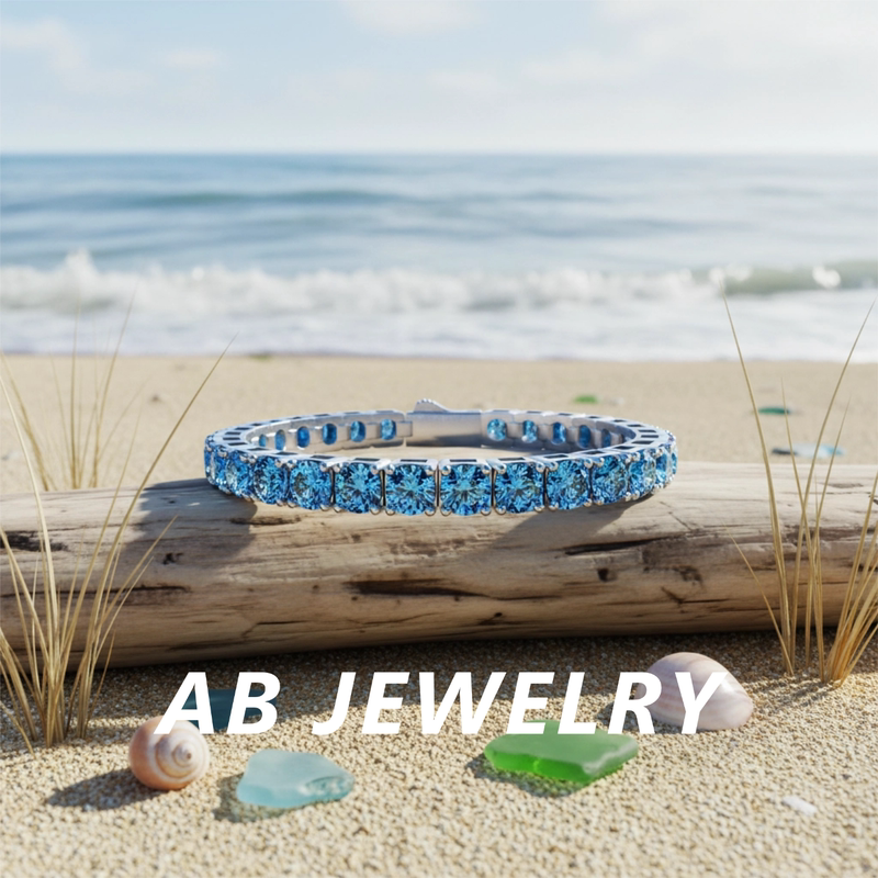 Sea Blue Diamond Tennis Bracelet for Women, 2026 New Style, Non-Fading, Niche Design, Student, Best Friend, Couple Jewelry