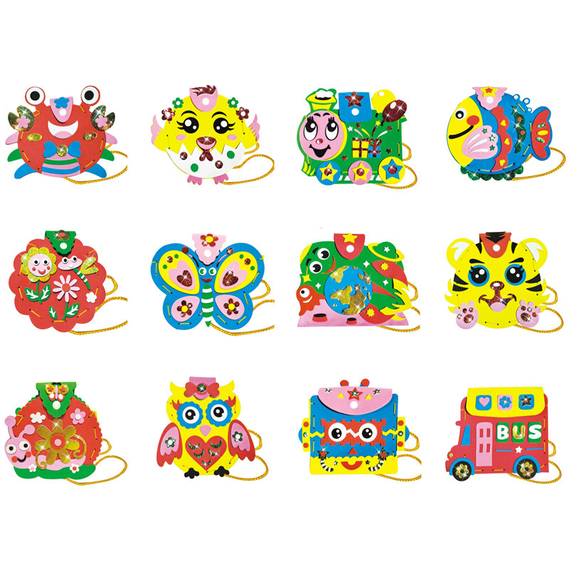 Creative children's diy laser backpack kindergarten parent-child handmade material bag EVA cartoon sewing bag toy