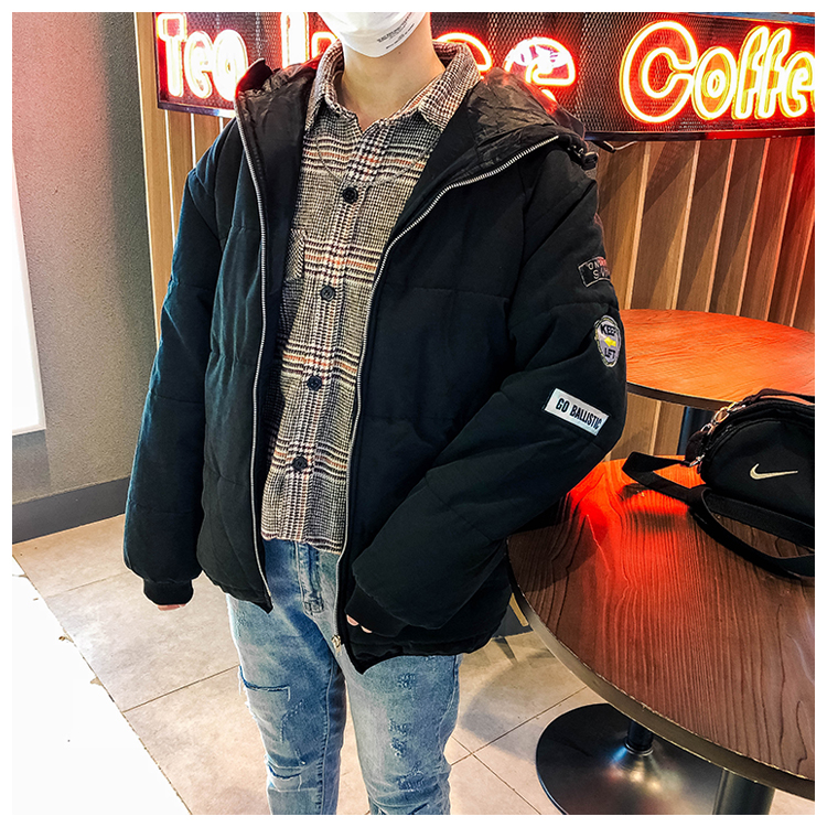 Phong cách Harajuku mùa đông sản phẩm mới dày áo ấm nam áo khoác nam thương hiệu hip hop cotton áo khoác lỏng lẻo trùm đầu áo bomber nam