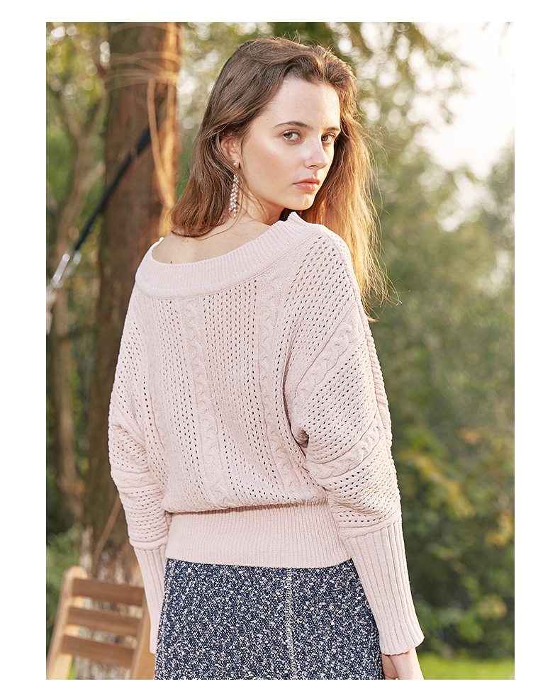 Áo len nữ MOFAN 2019 Xuân mới Chủ đề thời trang Len ngắn tay ngắn Openwork V-cổ Loose Top - Đan Cardigan áo cardigan