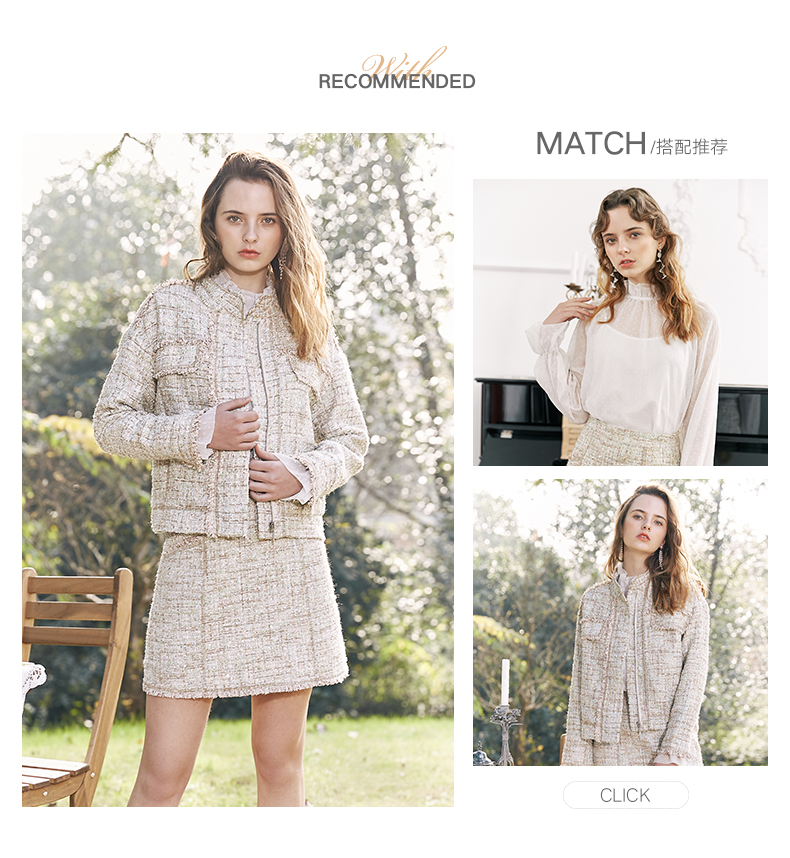 MOFAN2019 mùa xuân mới nhỏ nước hoa gió tweed váy ngắn hoa văn thô cạnh một từ váy ngắn váy - Váy chân váy ngắn chữ a