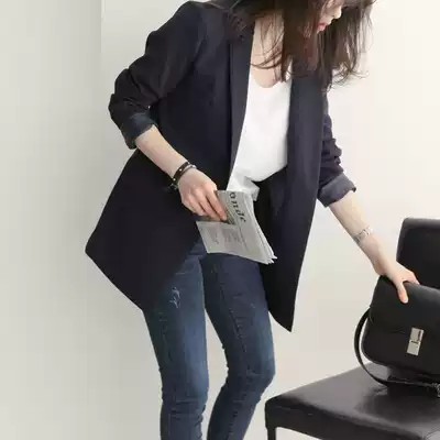 Korean version of the small suit jacket female 2021 spring and autumn new slim casual British style top black professional suit