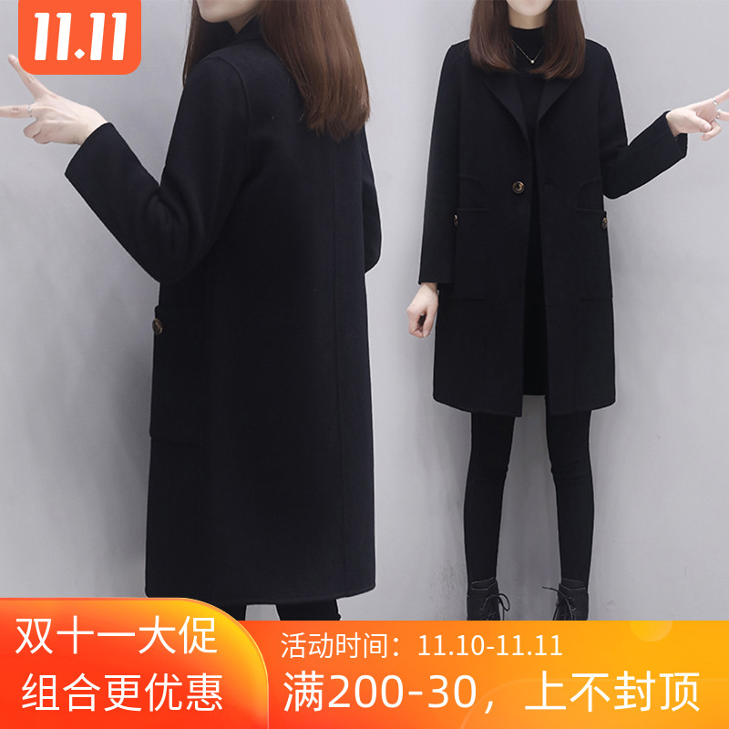 Double-sided cashmere coat women's autumn and winter 2022 new Korean version loose and thin large size temperament black woolen coat