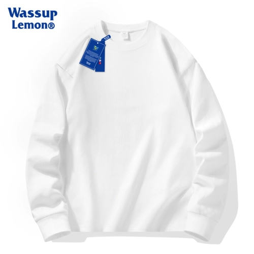 WASSUP LEMON Хлопковый белый базовый приятный телу лонгслив для влюбленных, оверсайз