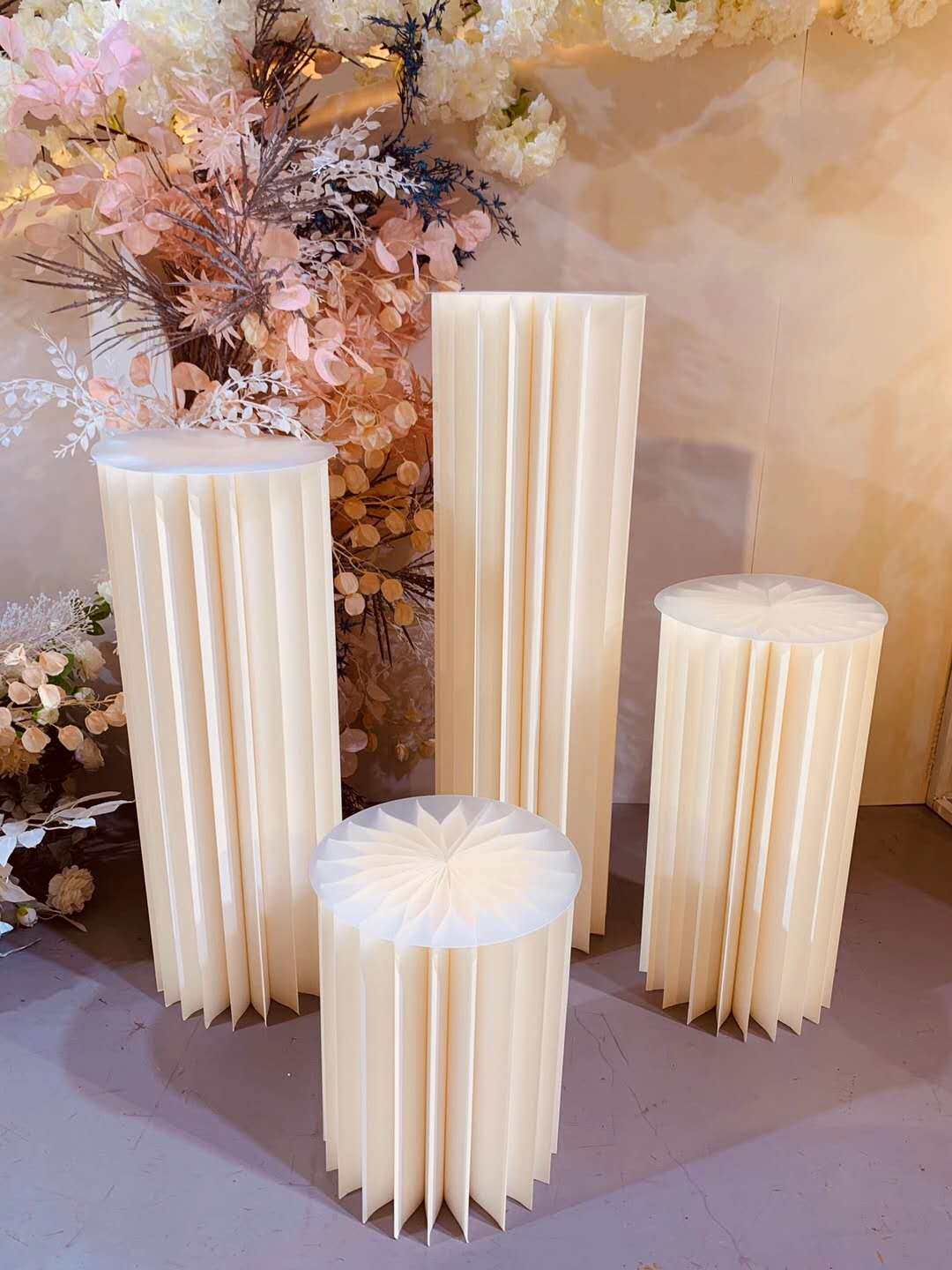 Wedding pearl origami cylindrical dessert table folding Roman column round table decoration wedding road lead window booth props