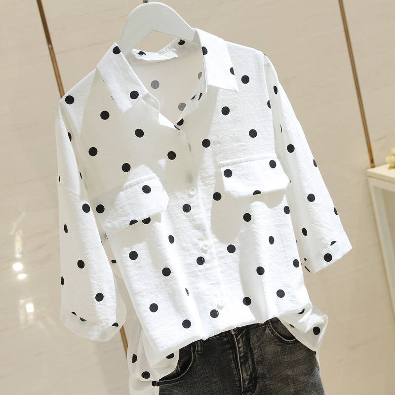 Polka Dot Chiffon Top for Women, New Summer Design, Niche Shirt, Plus Size, Tummy-Covering, Slimming Base Shirt 100kg