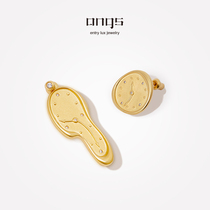 Angs Verstali Time Gold Coin stud earrings Crown Stud earrings Asymmetrical Dial earrings Gold Female niche design