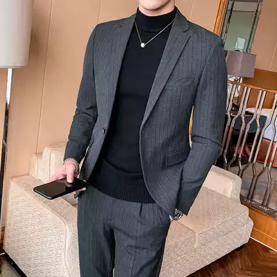 Suit suit suit men's jacket slim Korean version of new best man wedding business leisure striped small suit men dress tide