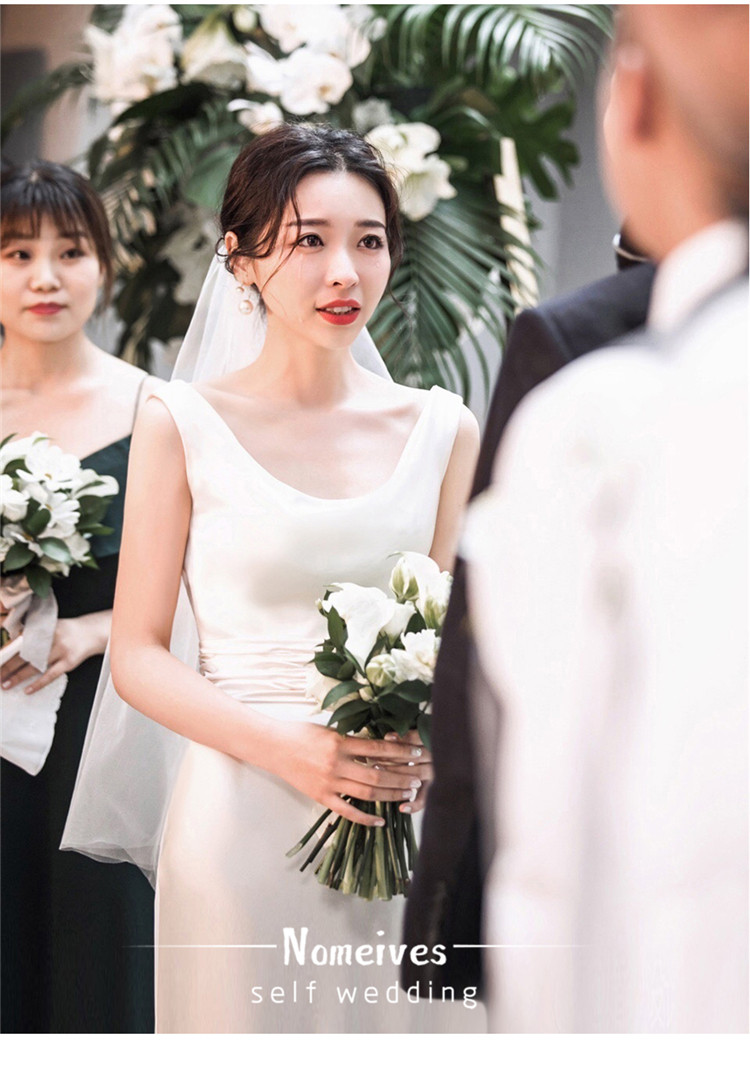 Confidante] 2018 Nomeives imported satin simple wine red light wedding dress Mori wedding dress honeymoon travel photography