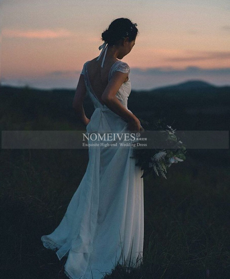 Tasiya] Sexy Backless Lace Chiffon Light Wedding Dress Travel Wedding Dress Lawn Wedding Bohemian Wedding Dress