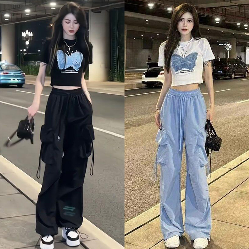 American-Style Trendy Sportswear Set for Women, Summer 2025 New Short Round-Neck T-Shirt and Casual Cargo Pants Two-Piece Set