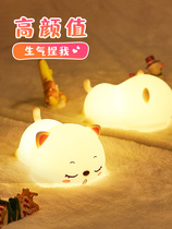 Snore kitty Silicone Gel Small Night Light Rechargeable Bedroom Bedside Bedtime Sleeping Girl Ins Creativity Clapping Desk Lamp