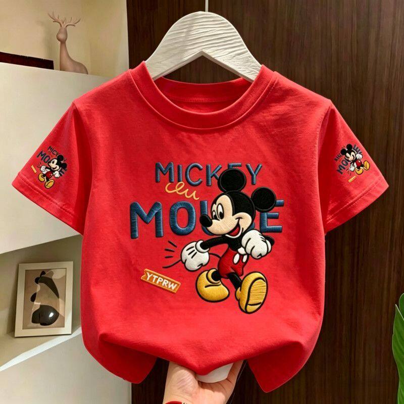 2026 New Cartoon Mickey Print Short-Sleeved T-Shirt for Boys and Girls, Red Round Neck, Comfortable, Fashionable and Sweat-Absorbent Top 2026 New Cartoon Mickey Print Short-Sleeved T-Shirt for Boys and Girls, Red Round Neck, Comfortable, Fashionable and Sweat-Absorbent Top