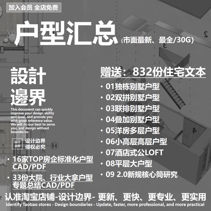 Standardized Cad Floor Plans for Residential Units in Major Developments by Well-Known Developers, Including Stacked Villas, Courtyard Houses, and Large Flat-Floor Units