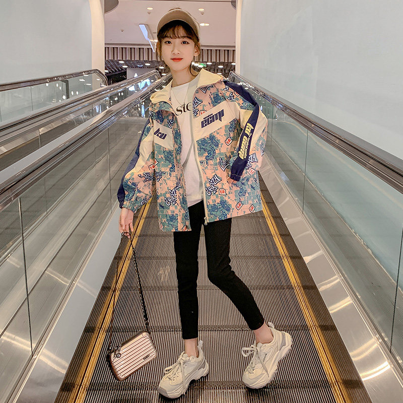 Girls spring jacket 2022 new foreign style children's zipper hoodie big boy girl spring and autumn jacket trend