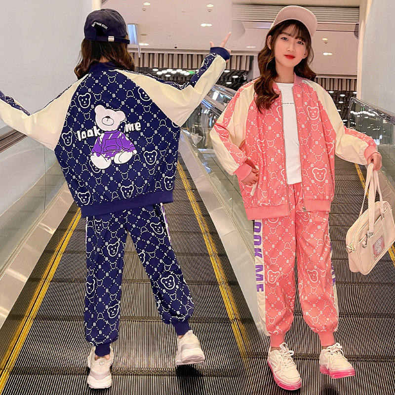 Girls' baseball uniform suit 2022 new spring coat net red bear middle-aged and older children's fashionable two-piece suit