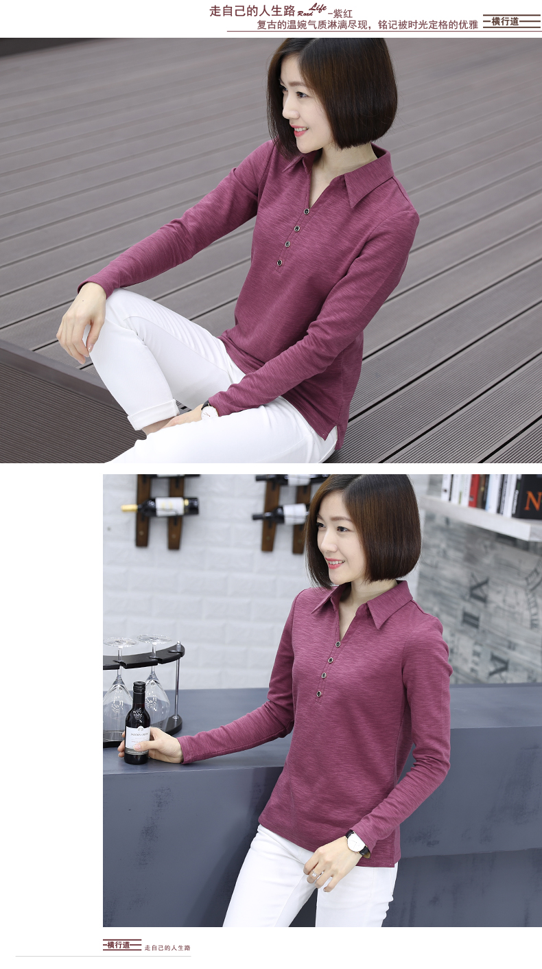 Áo sơ mi mùa xuân buông tha mùa xuân và áo mùa xuân ve áo size lớn 2019 mẹ trung niên nữ cổ chữ V màu trơn dài tay áo thun áo kiểu trung niên 2020