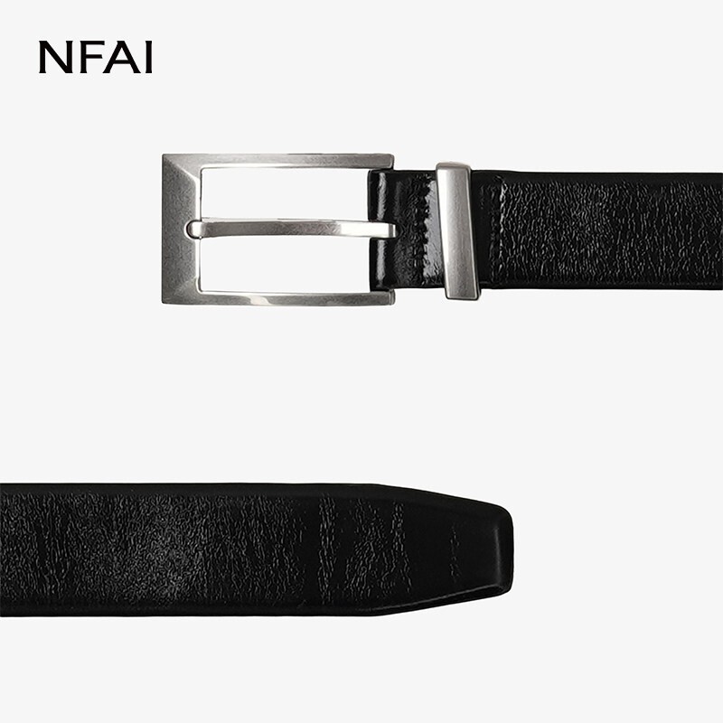 Nfai Loop Buckle Cracked Leather Belt Imported Leather/Glossy Cracked Leather/Double-Sided Trimmed Edge