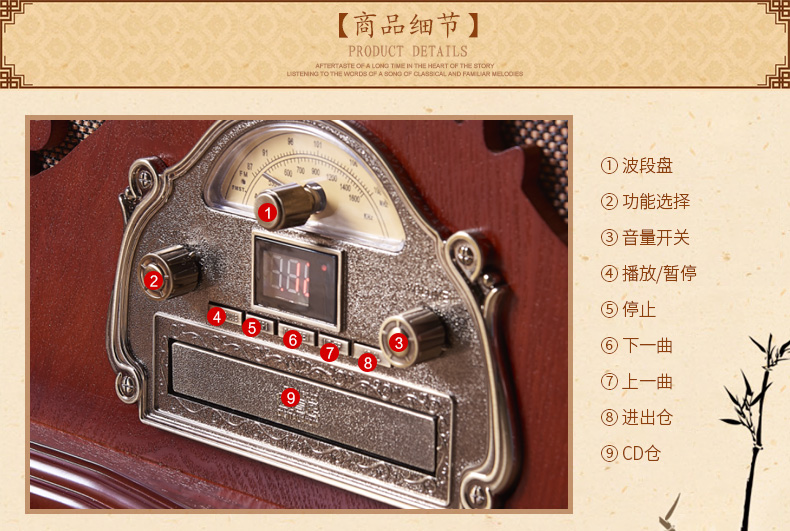Ming 167 máy ghi âm cổ điển retro máy ghi âm retro loa lớn âm thanh phòng khách hộ gia đình ghi âm châu Âu - Máy hát máy phát đĩa than