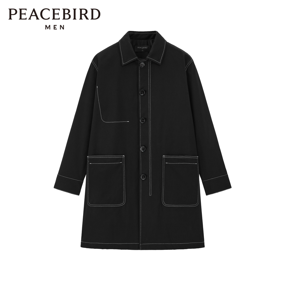 Peacebird men's spring new mid-length open-line trench coat Korean version trend top men's ins