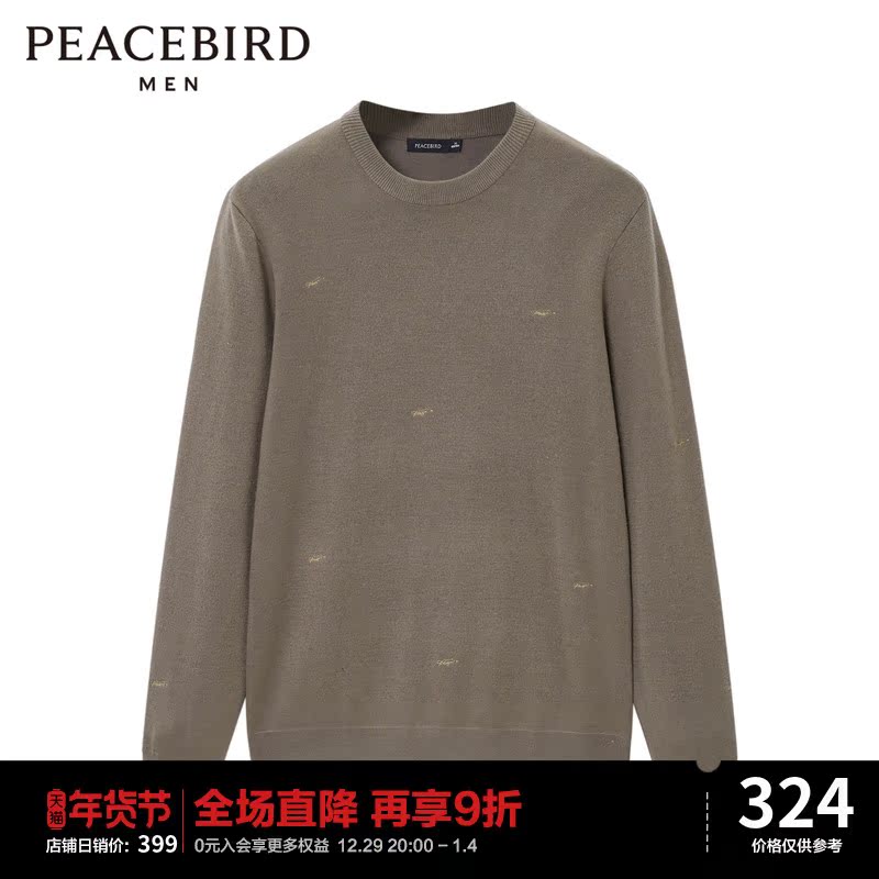 Peacebird Men's Winter Round Neck Embroidered Wool Pullover Wool Sweater Trendy B1EBB4516