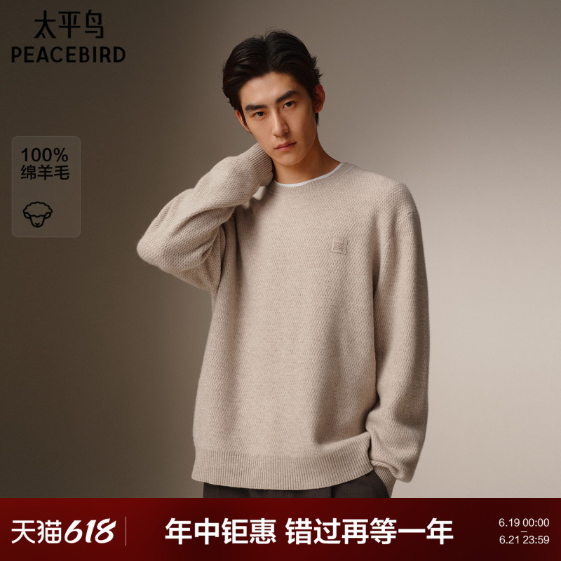 Peacebird Men's Casual Sweater Winter Three-Dimensional Leather Label Fashion Sweater High-Quality Wool Sweater Men's Sweater