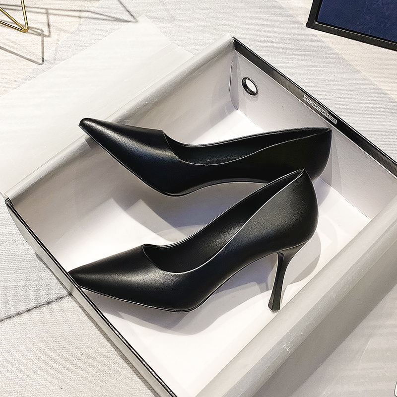 Professional Work Women's Shoes, Stiletto Heels, Soft Leather, Black Genuine Leather, Commuting Shoes, Comfortable for Long Standing, Pointed Toe, Elegant High Heels