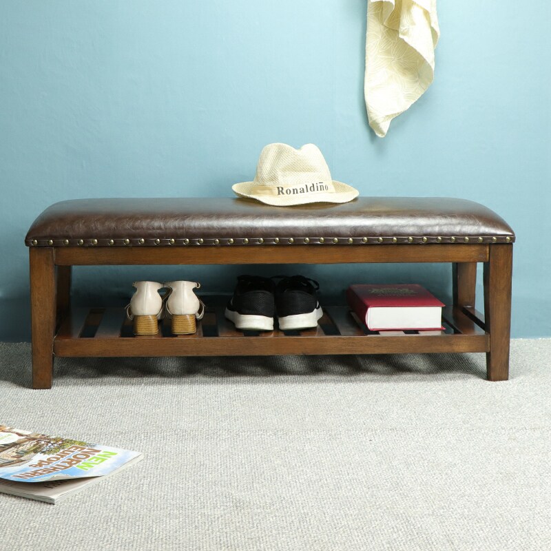 Solid Wood Changing Shoes Stool Home Doorway Soft Bag Shoes Cabinet Creative American Sofa Stool can sit short stool brief Yoon Guan