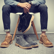 Autumn Mid-Gang Martin Boots Mens Tide Joker Toilwear Boots Korean version plus velvet high British style leather mens shoes ins ins