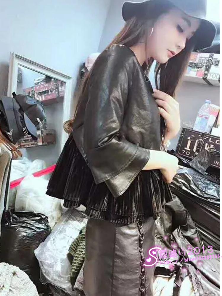 Trạm châu âu mùa xuân và mùa thu mới 2018 da pu da khâu nhung mỏng áo khoác da ngắn áo khoác nữ phải thủy triều áo khoác da lộn